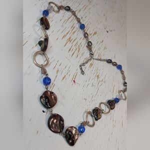 Lia Sophia Indigo Retired Pearls Crystals Brown and Blue Necklace Boho Silver